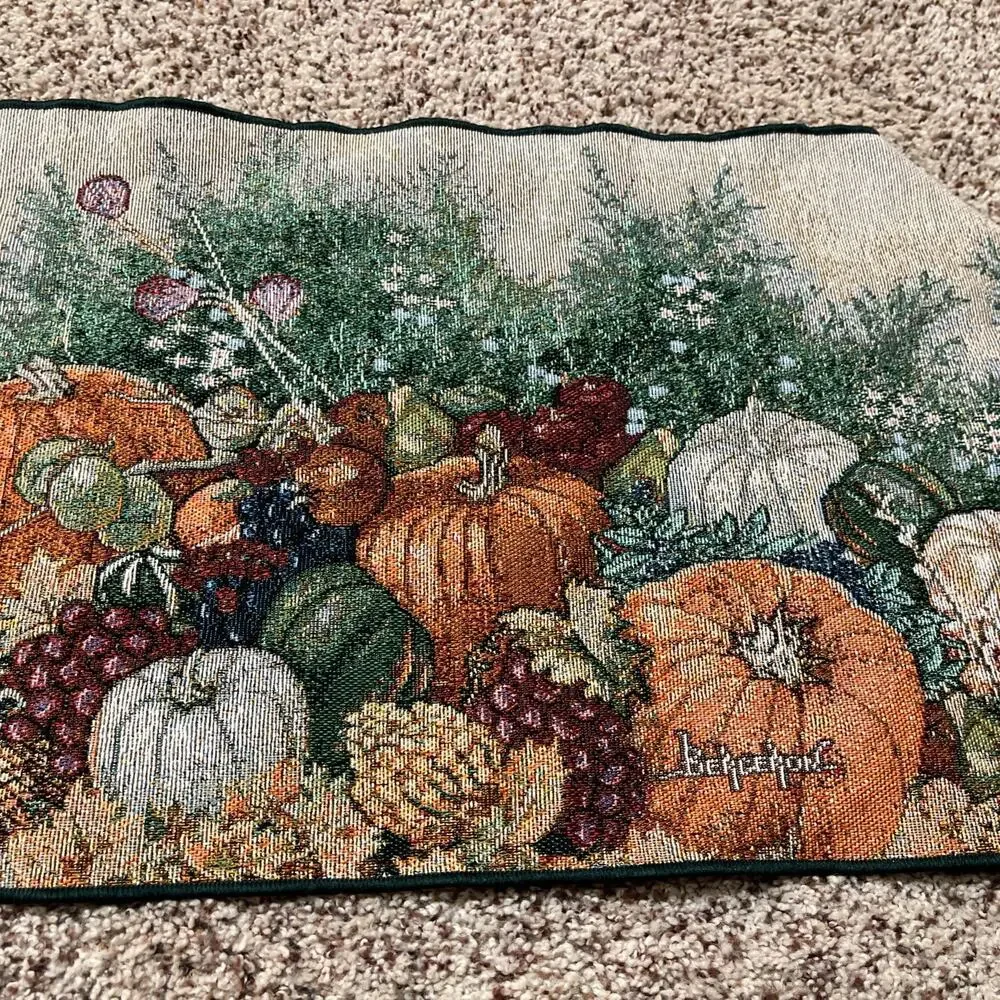 Bergeron‎ Fall Pumpkins Tapestry Table Runner Bountiful Harvest 72” Thanksgiving